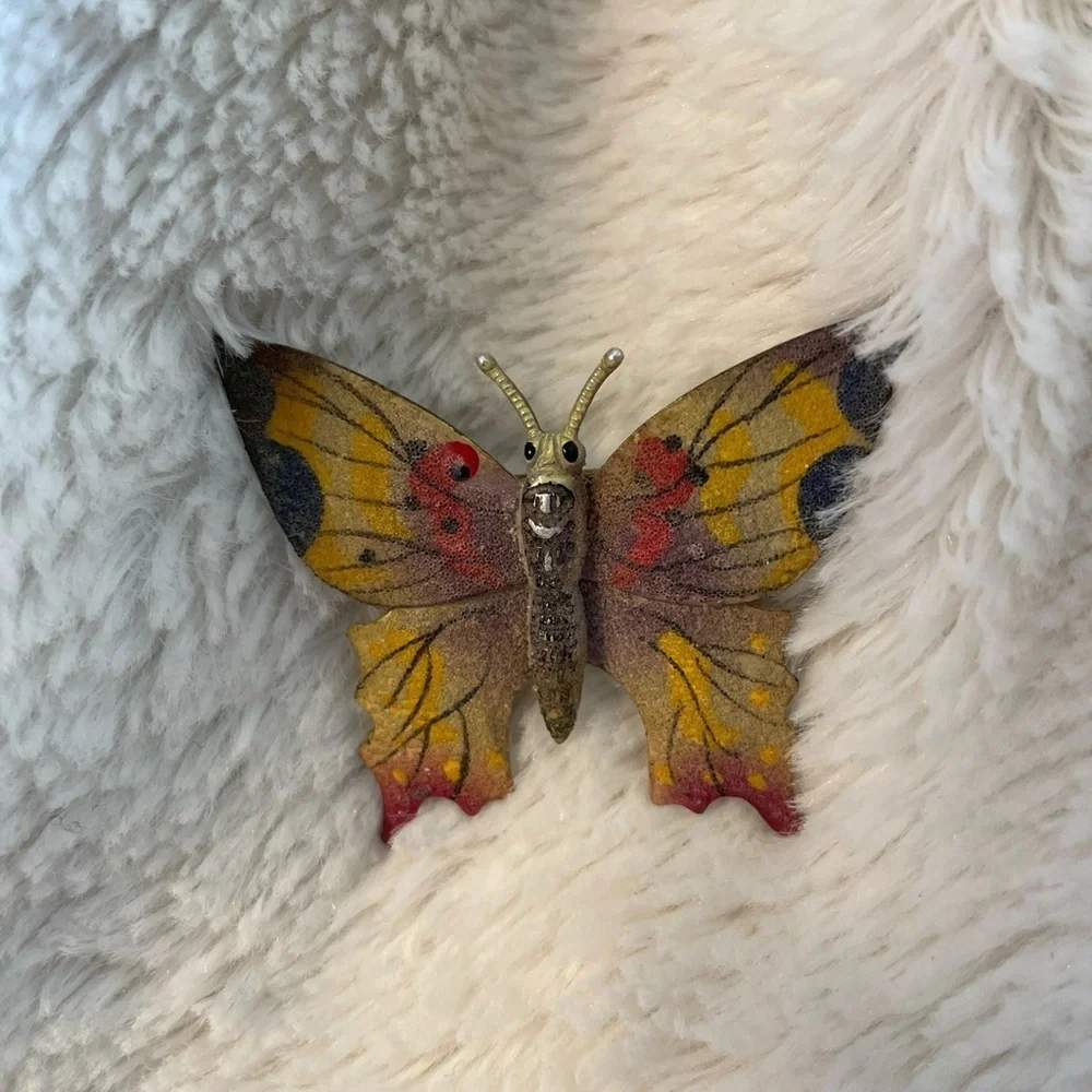Brooch, Vintage Butterfly, Made in Korea, Muted Colors, Brass, Bohemian